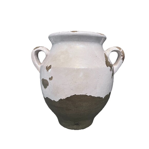 Pottery Barn Tuscany Glaze Terracotta Handcrafted Ceramic Urn Jug Jar White Vase